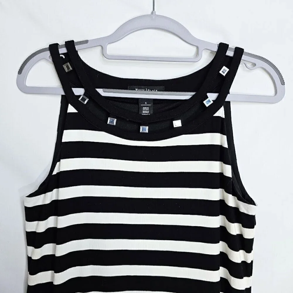 WHITE HOUSE BLACK MARKET Dress BLACK WHITE STRIPE Silver Gems size S 4-6 Summer - Picture 4 of 6